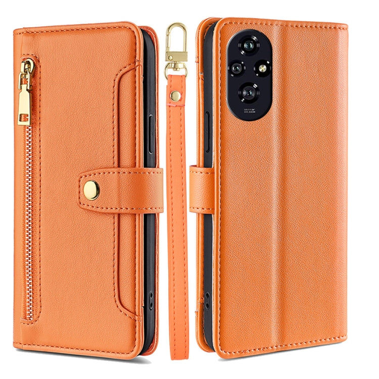 For Honor 200 5G Sheep Texture Cross-body Zipper Wallet Leather Phone Case(Orange) - Honor Cases by PMC TechLife | Online Shopping South Africa | PMC TechLife | Buy Now Pay Later Mobicred