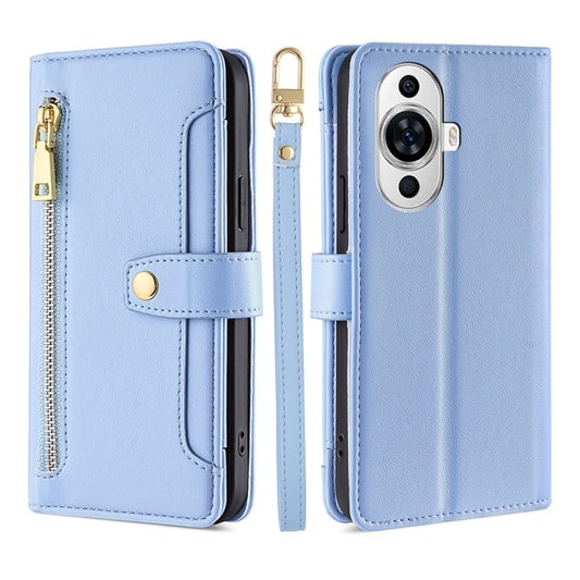 For Huawei nova 11 4G Sheep Texture Cross-body Zipper Wallet Leather Phone Case(Blue) - Huawei Cases by PMC Jewellery | Online Shopping South Africa | PMC Jewellery | Buy Now Pay Later Mobicred