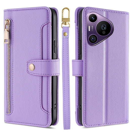 For Huawei Pura 70 Pro / 70 Pro+ 5G Sheep Texture Cross-body Zipper Wallet Leather Phone Case(Purple) - Huawei Cases by PMC Jewellery | Online Shopping South Africa | PMC Jewellery | Buy Now Pay Later Mobicred