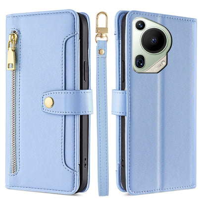 For Huawei Pura 70 Ultra 5G Sheep Texture Cross-body Zipper Wallet Leather Phone Case(Blue) - Huawei Cases by PMC Jewellery | Online Shopping South Africa | PMC Jewellery | Buy Now Pay Later Mobicred