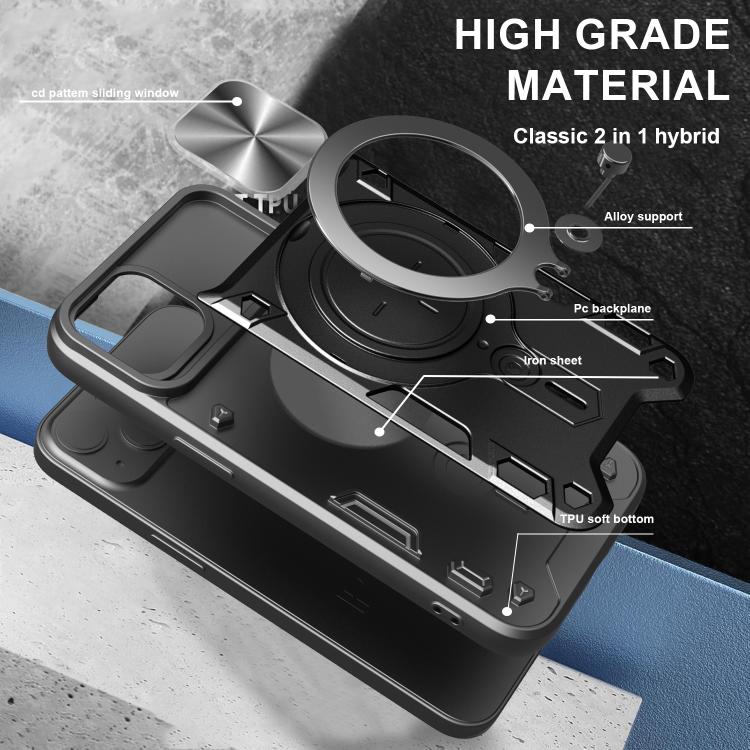 For iPhone 16e CD Texture Sliding Camshield Magnetic Holder Phone Case(Purple) - iPhone 16e Cases by PMC TechLife | Online Shopping South Africa | PMC TechLife | Buy Now Pay Later Mobicred