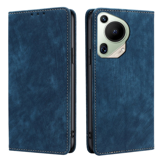 For Huawei Pura 70 Ultra RFID Anti-theft Brush Magnetic Leather Phone Case(Blue) - Huawei Cases by PMC Jewellery | Online Shopping South Africa | PMC Jewellery | Buy Now Pay Later Mobicred