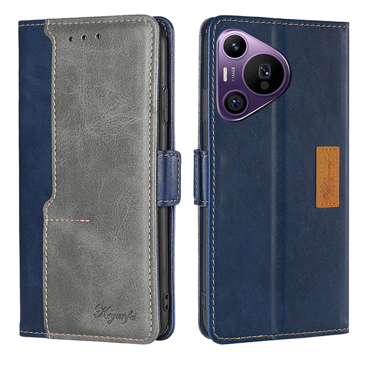 For Huawei Pura 70 Pro / 70 Pro+ 5G Contrast Color Side Buckle Leather Phone Case(Blue + Grey) - Huawei Cases by PMC Jewellery | Online Shopping South Africa | PMC Jewellery | Buy Now Pay Later Mobicred