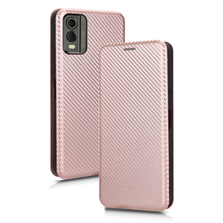 For Nokia C32 Carbon Fiber Texture Flip Leather Phone Case(Pink) - Nokia Cases by PMC Jewellery | Online Shopping South Africa | PMC Jewellery | Buy Now Pay Later Mobicred