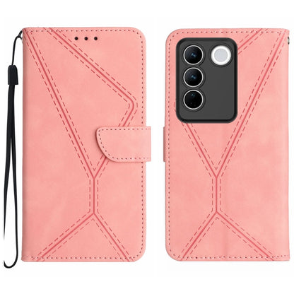 For vivo V27E 4G Global Stitching Embossed Leather Phone Case(Pink) - vivo Cases by PMC Jewellery | Online Shopping South Africa | PMC Jewellery