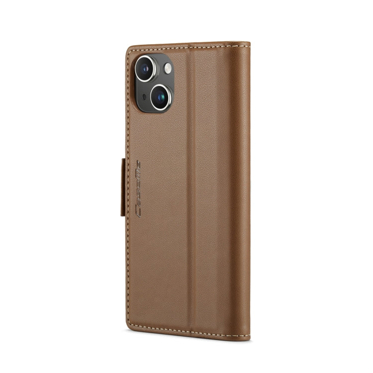 For iPhone 15 Plus CaseMe 023 Butterfly Buckle Litchi Texture RFID Anti-theft Leather Phone Case(Brown) - iPhone 15 Plus Cases by CaseMe | Online Shopping South Africa | PMC Jewellery | Buy Now Pay Later Mobicred