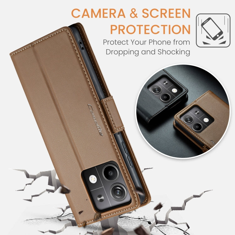 For Xiaomi Redmi Note 13 5G CaseMe 023 Butterfly Buckle Litchi Texture RFID Anti-theft Leather Phone Case(Brown) - Xiaomi Cases by CaseMe | Online Shopping South Africa | PMC Jewellery | Buy Now Pay Later Mobicred