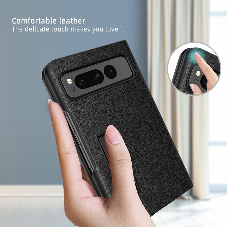 For Google Pixel Fold Litchi Texture Integrated Shockproof Phone Case with Holder(Gold) - Google Cases by PMC TechLife | Online Shopping South Africa | PMC TechLife | Buy Now Pay Later Mobicred