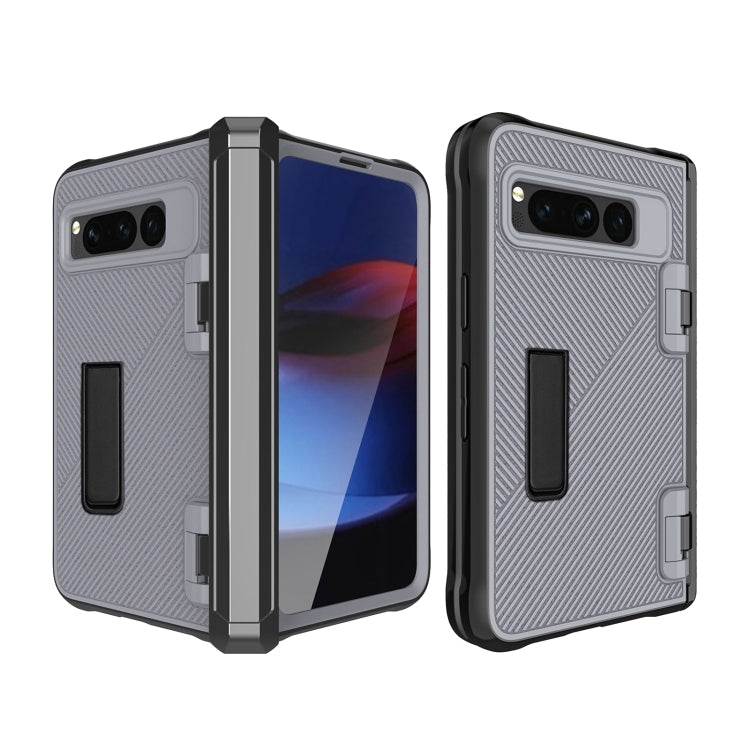 For Google Pixel Fold Twill Texture Integrated Shockproof Phone Case with Holder(Grey) - Google Cases by PMC TechLife | Online Shopping South Africa | PMC TechLife | Buy Now Pay Later Mobicred