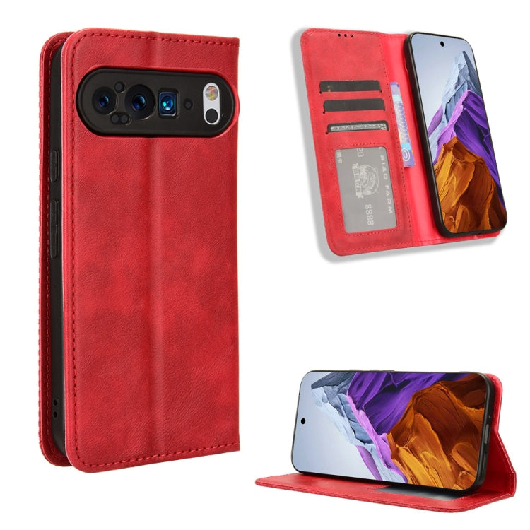 For Google Pixel 9 Pro Magnetic Buckle Retro Texture Leather Phone Case(Red) - Google Cases by PMC Jewellery | Online Shopping South Africa | PMC Jewellery | Buy Now Pay Later Mobicred