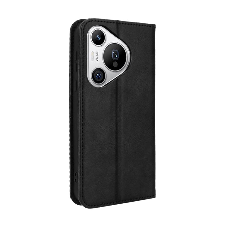 For Huawei Pura 70 Magnetic Buckle Retro Texture Leather Phone Case(Black) - Huawei Cases by PMC Jewellery | Online Shopping South Africa | PMC Jewellery | Buy Now Pay Later Mobicred