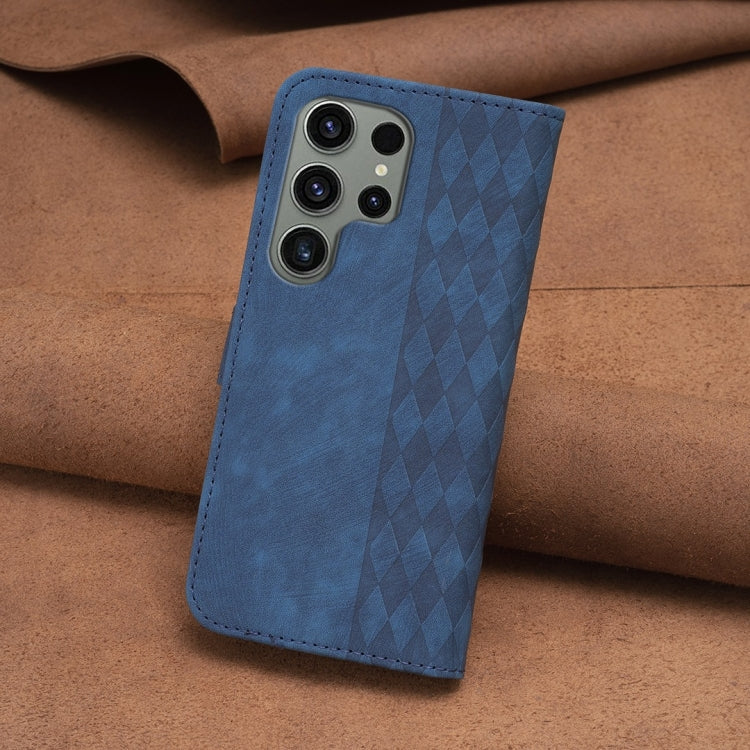 For Samsung Galaxy S23 Ultra 5G Plaid Embossed Leather Phone Case(Blue) - Galaxy S23 Ultra 5G Cases by PMC TechLife | Online Shopping South Africa | PMC TechLife