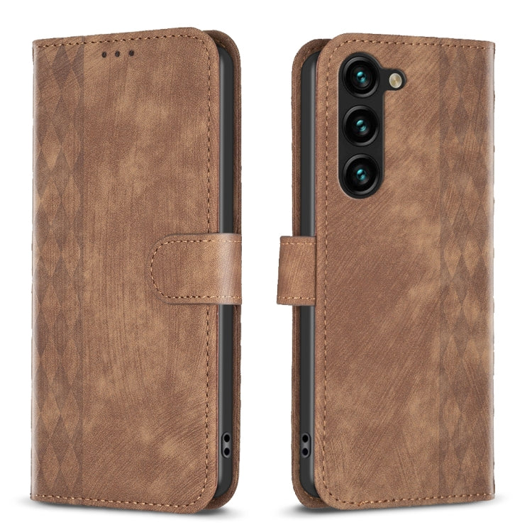 For Samsung Galaxy S24 5G Plaid Embossed Leather Phone Case(Brown) - Galaxy S24 5G Cases by PMC TechLife | Online Shopping South Africa | PMC TechLife