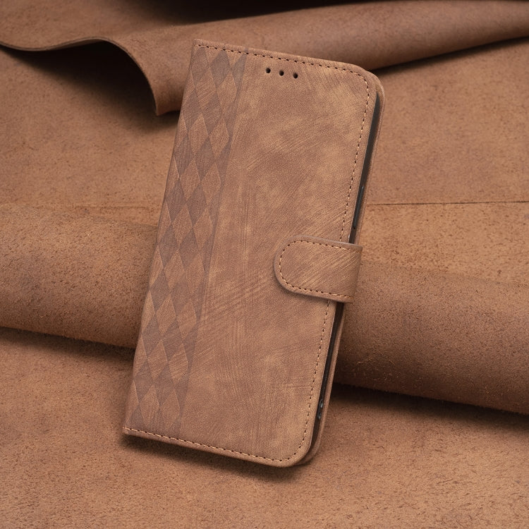 For Samsung Galaxy S24 5G Plaid Embossed Leather Phone Case(Brown) - Galaxy S24 5G Cases by PMC TechLife | Online Shopping South Africa | PMC TechLife