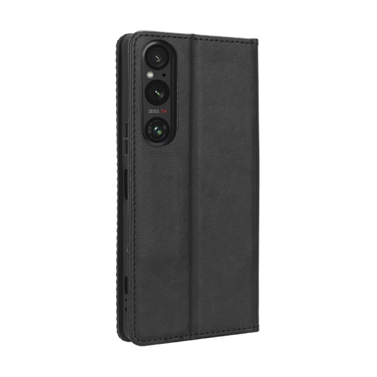 For Sony Xperia 1 V Magnetic Buckle Retro Texture Leather Phone Case(Black) - Sony Cases by PMC TechLife | Online Shopping South Africa | PMC TechLife | Buy Now Pay Later Mobicred