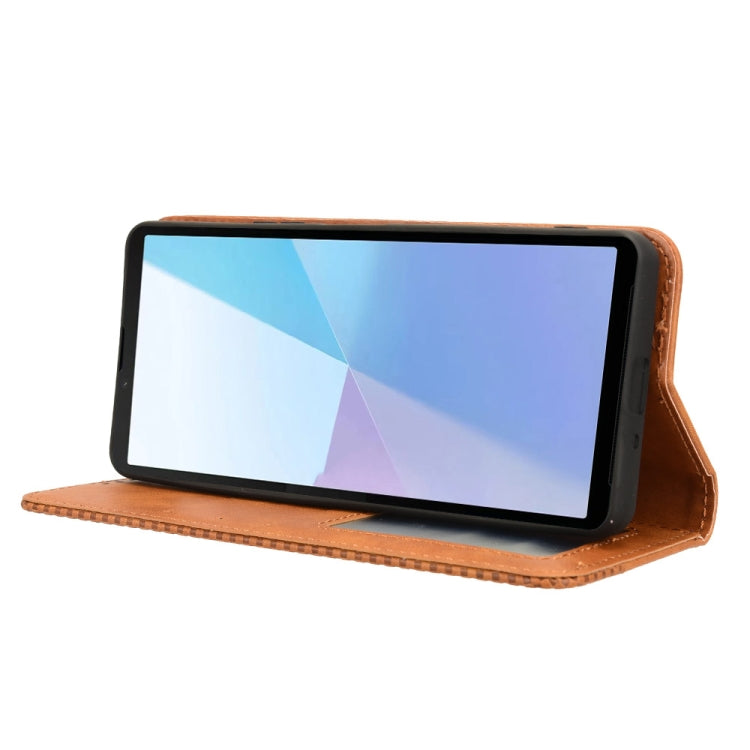 For Sony Xperia 10 VI 2024 Magnetic Buckle Retro Texture Leather Phone Case(Brown) - Sony Cases by PMC Jewellery | Online Shopping South Africa | PMC Jewellery | Buy Now Pay Later Mobicred
