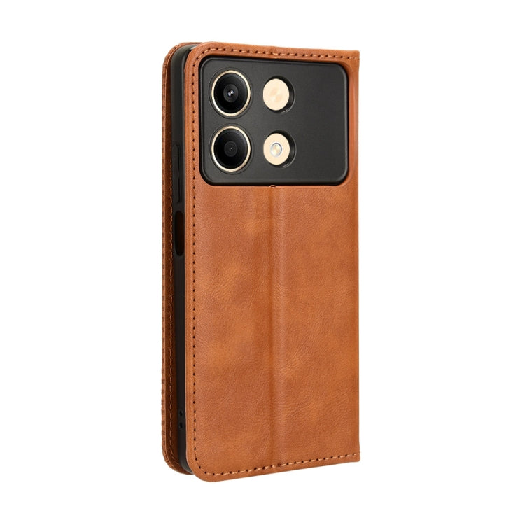 For Xiaomi Redmi Note 13R Pro 5G Magnetic Buckle Retro Texture Leather Phone Case(Brown) - Xiaomi Cases by PMC TechLife | Online Shopping South Africa | PMC TechLife | Buy Now Pay Later Mobicred