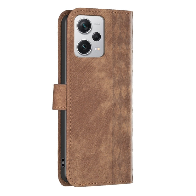 For Xiaomi Redmi Note 12 Pro+ Global Plaid Embossed Leather Phone Case(Brown) - Xiaomi Cases by PMC TechLife | Online Shopping South Africa | PMC TechLife | Buy Now Pay Later Mobicred