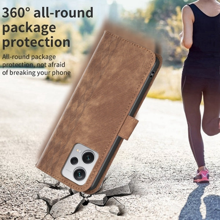 For Xiaomi Redmi Note 12 Pro+ Global Plaid Embossed Leather Phone Case(Brown) - Xiaomi Cases by PMC TechLife | Online Shopping South Africa | PMC TechLife | Buy Now Pay Later Mobicred