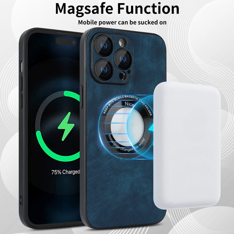 For iPhone 12 Pro Max Skin Feel Leather MagSafe Magnetic Phone Case(Blue) - iPhone 12 Pro Max Cases by PMC TechLife | Online Shopping South Africa | PMC TechLife