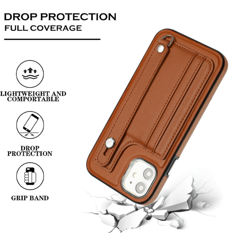 For iPhone 11 Shockproof Leather Phone Case with Wrist Strap(Brown) - iPhone 11 Cases by PMC TechLife | Online Shopping South Africa | PMC TechLife | Buy Now Pay Later Mobicred