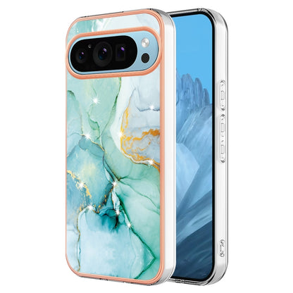 For Google Pixel 9 / 9 Pro Electroplating Marble Dual-side IMD Phone Case(Green 003) - Google Cases by PMC Jewellery | Online Shopping South Africa | PMC Jewellery | Buy Now Pay Later Mobicred