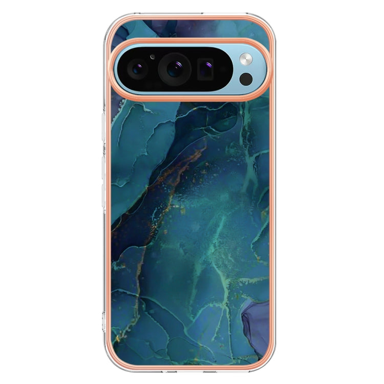 For Google Pixel 9 / 9 Pro Electroplating Marble Dual-side IMD Phone Case(Green 017) - Google Cases by PMC TechLife | Online Shopping South Africa | PMC TechLife | Buy Now Pay Later Mobicred