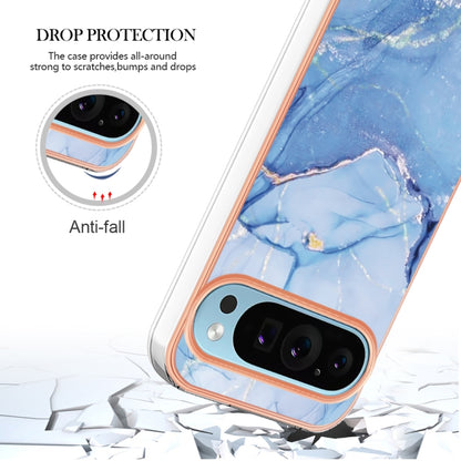 For Google Pixel 9 / 9 Pro Electroplating Marble Dual-side IMD Phone Case(Blue 018) - Google Cases by PMC Jewellery | Online Shopping South Africa | PMC Jewellery | Buy Now Pay Later Mobicred