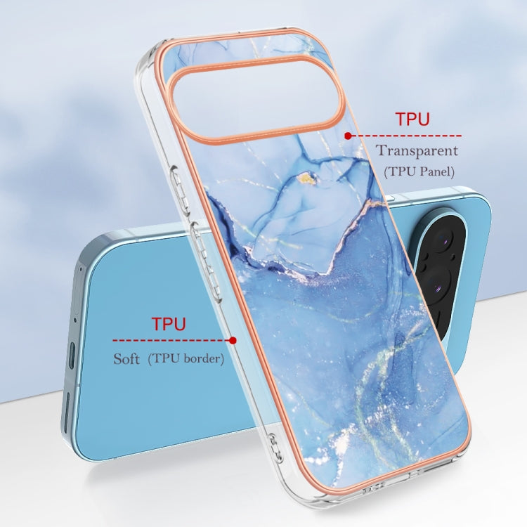 For Google Pixel 9 / 9 Pro Electroplating Marble Dual-side IMD Phone Case(Blue 018) - Google Cases by PMC TechLife | Online Shopping South Africa | PMC TechLife | Buy Now Pay Later Mobicred