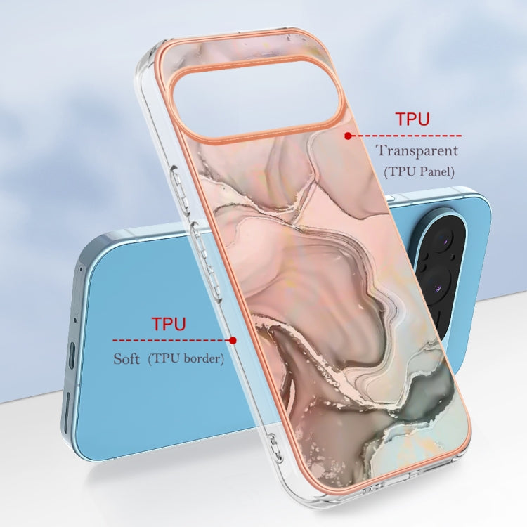 For Google Pixel 9 / 9 Pro Electroplating Marble Dual-side IMD Phone Case(Rose Gold 015) - Google Cases by PMC Jewellery | Online Shopping South Africa | PMC Jewellery | Buy Now Pay Later Mobicred