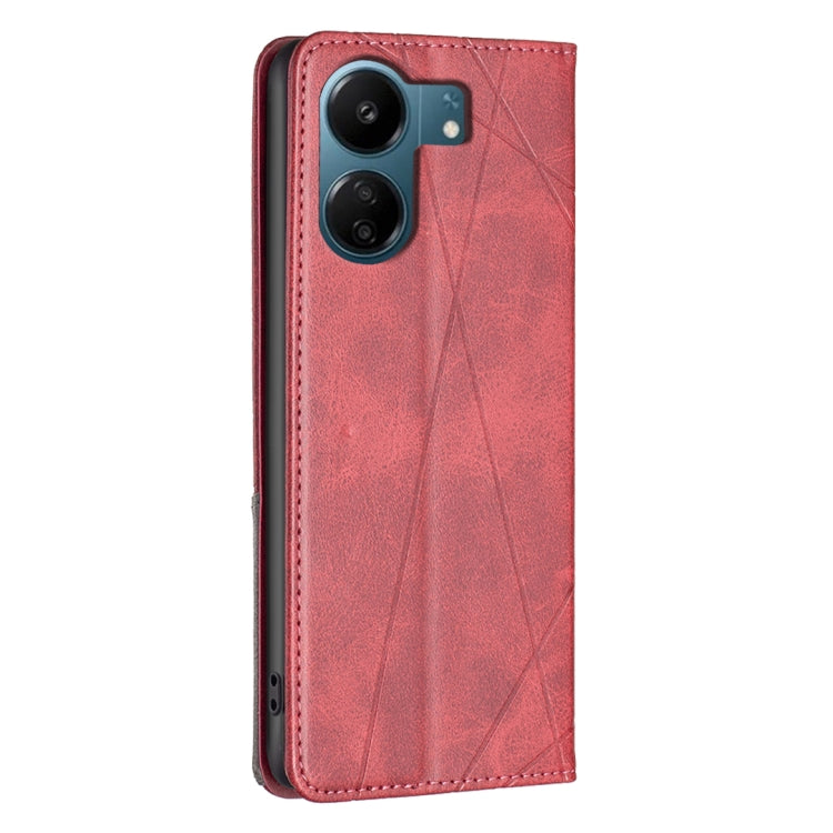 For Xiaomi Redmi 13C Rhombus Texture Magnetic Leather Phone Case(Red) - Xiaomi Cases by PMC TechLife | Online Shopping South Africa | PMC TechLife | Buy Now Pay Later Mobicred
