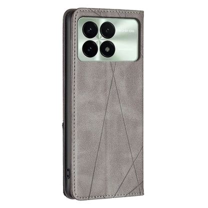 For Xiaomi Redmi K70E Rhombus Texture Magnetic Leather Phone Case(Grey) - K70E Cases by PMC Jewellery | Online Shopping South Africa | PMC Jewellery | Buy Now Pay Later Mobicred