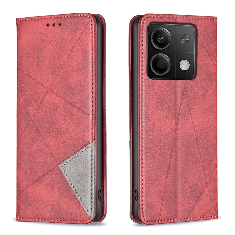 For Xiaomi Redmi Note 13 4G Global Rhombus Texture Magnetic Leather Phone Case(Red) - Xiaomi Cases by PMC TechLife | Online Shopping South Africa | PMC TechLife | Buy Now Pay Later Mobicred