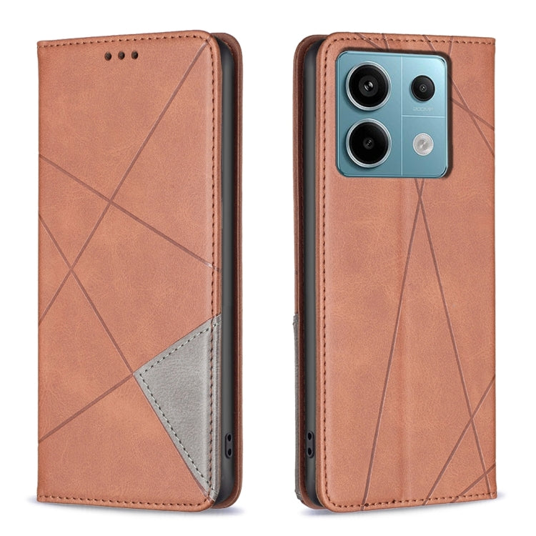 For Xiaomi Poco M6 Pro 4G Rhombus Texture Magnetic Leather Phone Case(Brown) - Xiaomi Cases by PMC TechLife | Online Shopping South Africa | PMC TechLife | Buy Now Pay Later Mobicred