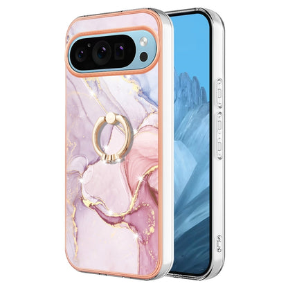 For Google Pixel 9 / 9 Pro Electroplating Marble IMD TPU Phone Case with Ring Holder(Rose Gold 005) - Google Cases by PMC Jewellery | Online Shopping South Africa | PMC Jewellery | Buy Now Pay Later Mobicred