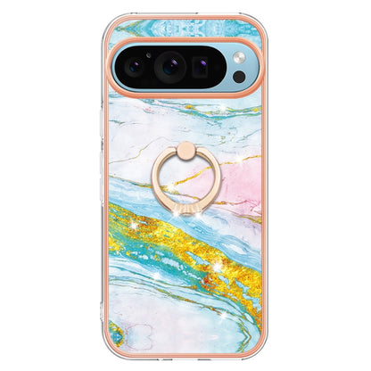 For Google Pixel 9 / 9 Pro Electroplating Marble IMD TPU Phone Case with Ring Holder(Green 004) - Google Cases by PMC Jewellery | Online Shopping South Africa | PMC Jewellery | Buy Now Pay Later Mobicred