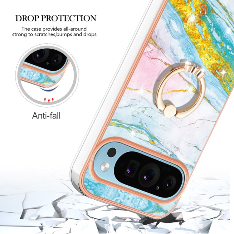 For Google Pixel 9 / 9 Pro Electroplating Marble IMD TPU Phone Case with Ring Holder(Green 004) - Google Cases by PMC Jewellery | Online Shopping South Africa | PMC Jewellery | Buy Now Pay Later Mobicred