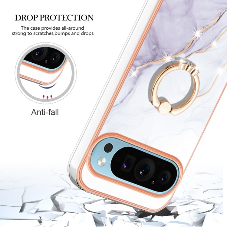 For Google Pixel 9 Pro Electroplating Marble IMD TPU Phone Case with Ring Holder(White 006) - Google Cases by PMC TechLife | Online Shopping South Africa | PMC TechLife | Buy Now Pay Later Mobicred