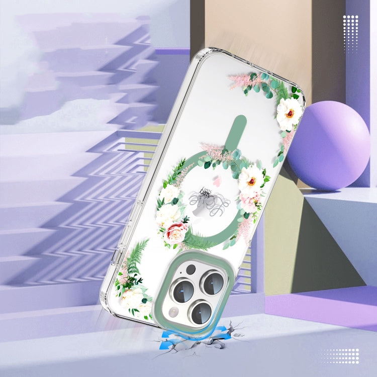 For iPhone 14 MagSafe Magnetic TPU Phone Case(White Pink Rose) - iPhone 14 Cases by PMC TechLife | Online Shopping South Africa | PMC TechLife