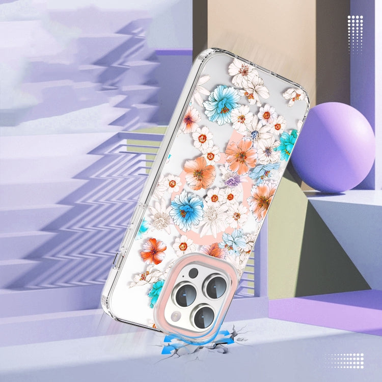 For iPhone 13 Pro MagSafe Magnetic TPU Phone Case(White Blue Flower) - iPhone 13 Pro Cases by PMC Jewellery | Online Shopping South Africa | PMC Jewellery