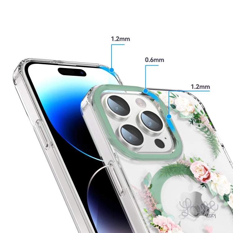 For iPhone 15 Pro Max MagSafe Magnetic TPU Phone Case(White Pink Rose) - iPhone 15 Pro Max Cases by PMC TechLife | Online Shopping South Africa | PMC TechLife