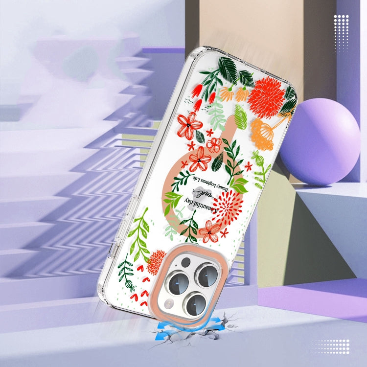 For iPhone 15 Plus MagSafe Magnetic TPU Phone Case(Red Flowers and Green Leaves) - iPhone 15 Plus Cases by PMC TechLife | Online Shopping South Africa | PMC TechLife
