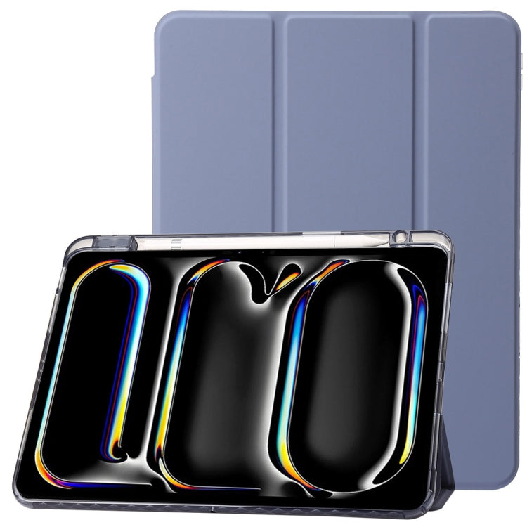 For iPad Air 11 2025 / 2024 Clear Acrylic 3-Fold Leather Tablet Case(Lavender Purple) - iPad Air 11 2025 / 2024 Cases by PMC TechLife | Online Shopping South Africa | PMC TechLife | Buy Now Pay Later Mobicred