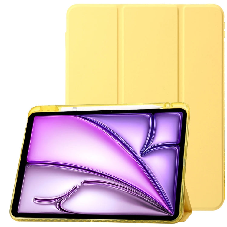 For iPad Air 13 2025 / 2024 Clear Acrylic 3-Fold Leather Tablet Case(Yellow) - iPad Air 13 2025 / 2024 Cases by PMC TechLife | Online Shopping South Africa | PMC TechLife | Buy Now Pay Later Mobicred