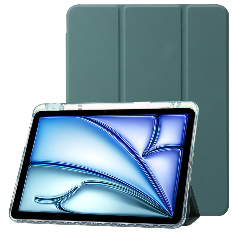 For iPad Pro 11 2024 Clear Acrylic 3-Fold Leather Tablet Case(Dark Green) - iPad Pro 11 2024 Cases by PMC TechLife | Online Shopping South Africa | PMC TechLife | Buy Now Pay Later Mobicred