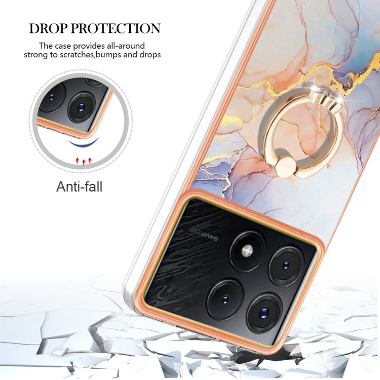 For Xiaomi Poco X6 Pro / Redmi K70E Electroplating IMD TPU Phone Case with Ring(White Marble) - K70E Cases by PMC TechLife | Online Shopping South Africa | PMC TechLife | Buy Now Pay Later Mobicred