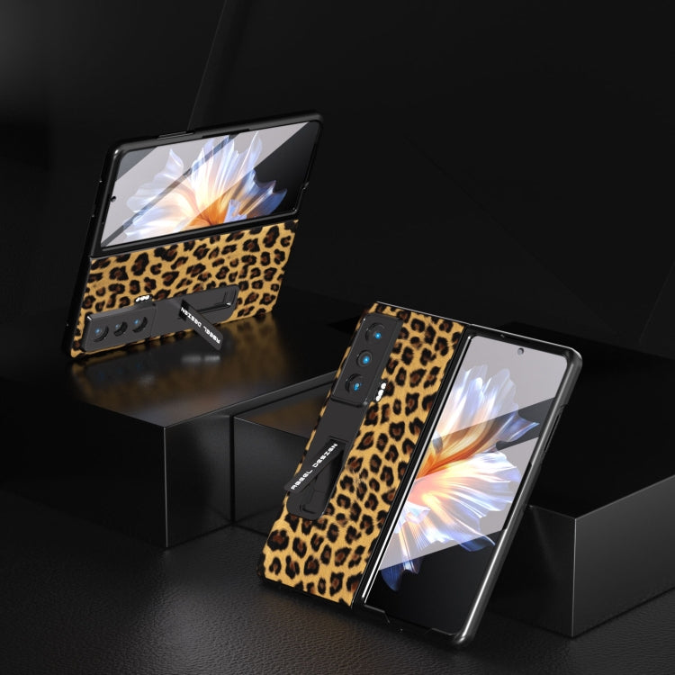 For Honor Magic Vs ABEEL Integrated Black Edge Leopard Phone Case with Holder(Golden) - Honor Cases by PMC TechLife | Online Shopping South Africa | PMC TechLife | Buy Now Pay Later Mobicred