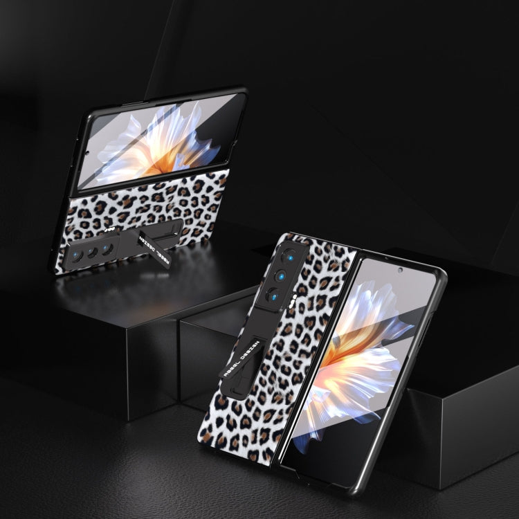 For Honor Magic Vs ABEEL Integrated Black Edge Leopard Phone Case with Holder(Silver) - Honor Cases by PMC TechLife | Online Shopping South Africa | PMC TechLife | Buy Now Pay Later Mobicred