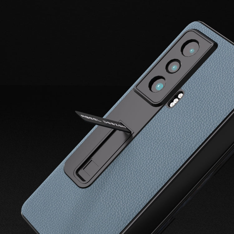 For Honor Magic Vs ABEEL Integrated Black Edge Genuine Leather Mino Phone Case with Holder(Blue) - Honor Cases by PMC TechLife | Online Shopping South Africa | PMC TechLife | Buy Now Pay Later Mobicred