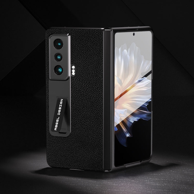 For Honor Magic Vs ABEEL Integrated Black Edge Genuine Leather Mino Phone Case with Holder(Black) - Honor Cases by PMC TechLife | Online Shopping South Africa | PMC TechLife | Buy Now Pay Later Mobicred